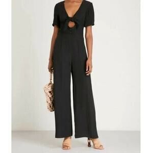 STAUD Jumpsuit Sz 2 Black Gabriella Wide Leg Luxury Designer Keyhole Front NWT